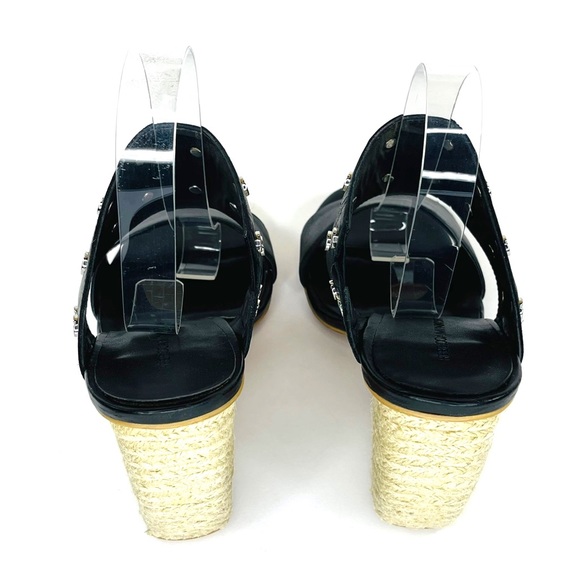 Rebecca Minkoff Black Leather Emily Studded Espadrille Sandals Size 9 - Picture 5 of 7